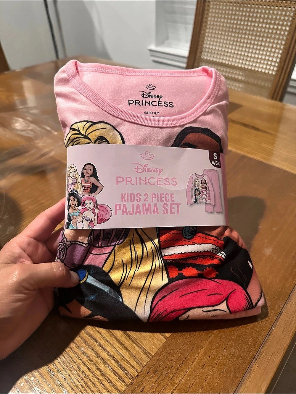 Disney Princess Kids 2 Piece Pajama Set Girls Small Pink & Black